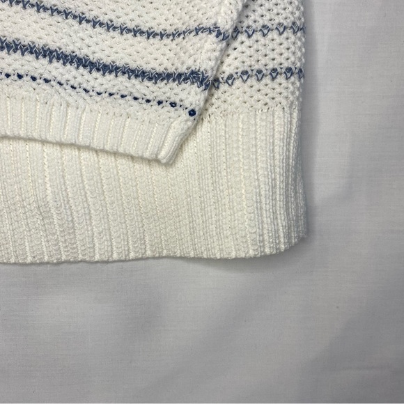 Chaps White Blue Stripes Long Sleeve Henley Pullover Sweater Women's Size XL - Picture 5 of 12